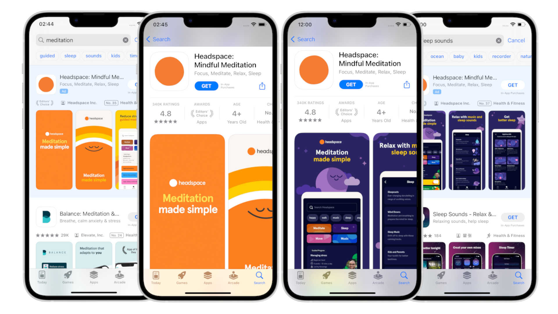 Headspace App Store custom product pages examples